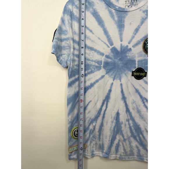 GUESS Designer T Shirt Tie-Dye Blue with Unique Patches Unisex‎ Sz Small - Picture 7 of 10